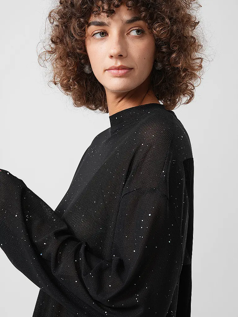 KARO KAUER | Langarmshirt MESH SPARKLE | Schwarz