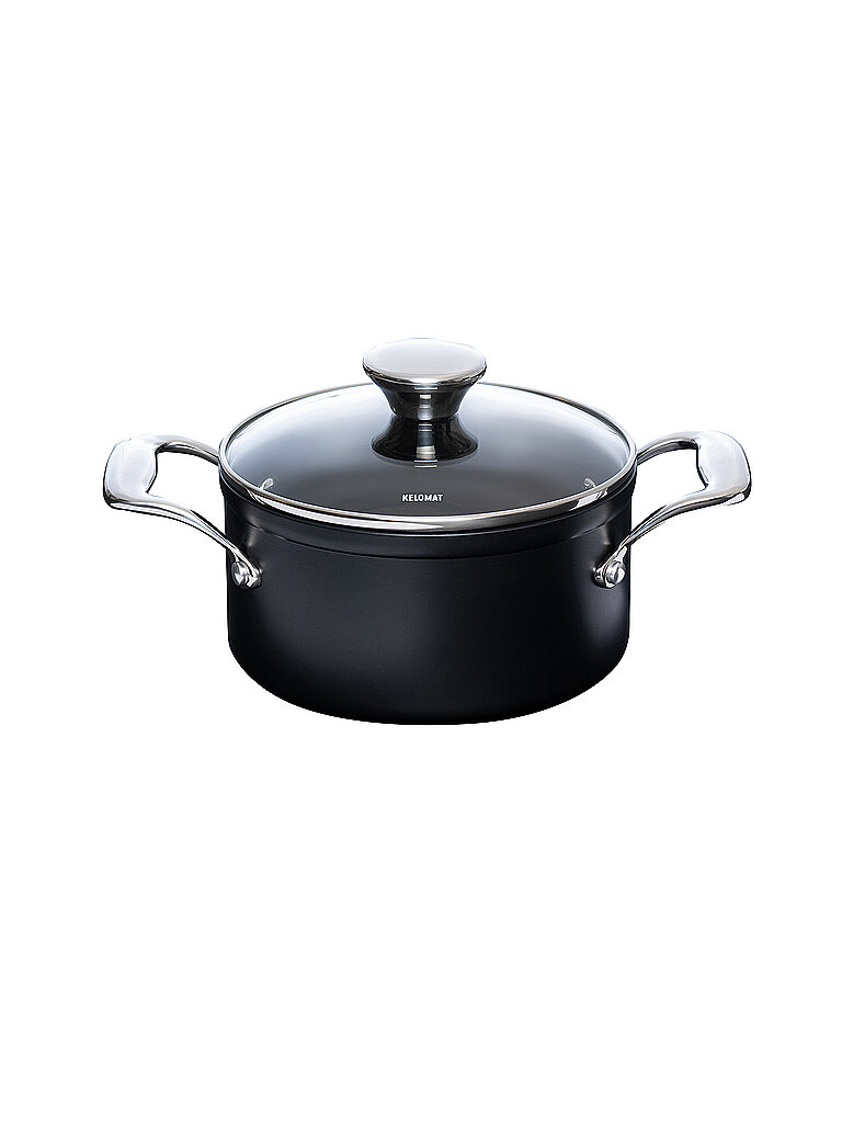 KELOMAT Fleischtopf mit Glasdeckel 16cm/1,6l NUOVO Keramik/Antihaft  schwarz – KELOMAT