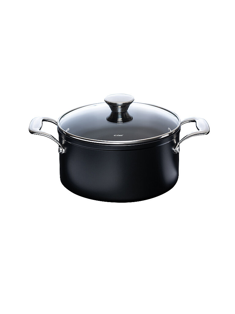 KELOMAT Fleischtopf mit Glasdeckel 20cm/3,1l NUOVO Keramik/Antihaft  schwarz – KELOMAT