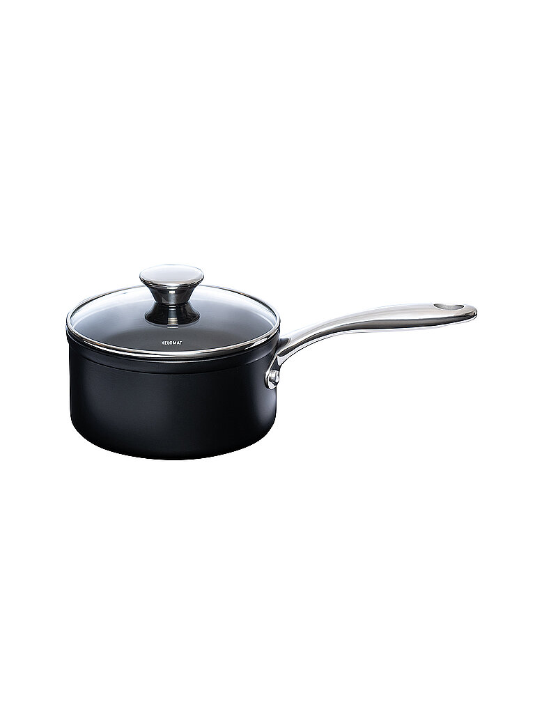 KELOMAT Stielkasserolle mit Glasdeckel 16cm/1,6l NUOVO Keramik/Antihaft  schwarz – KELOMAT