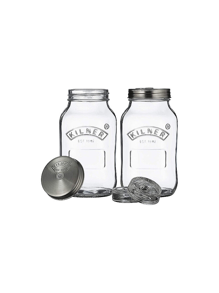 Aufbewahrungssystem KILNER transparent B10cm H18cm L10cm Glas Lebensmittelaufbewahrungsbehälter (Fermentier-Set) zum Konservieren von Gemüse á 1 Liter