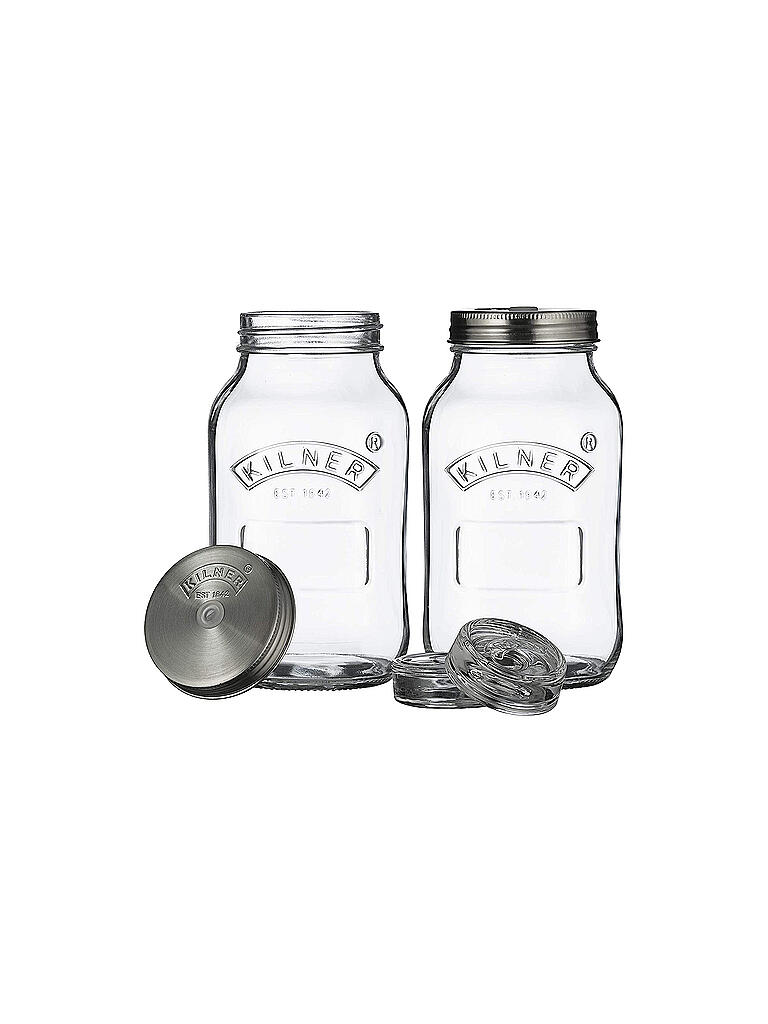 KILNER | Fermentierset Set mit 2 Gläsern 1l Glas/Edelstahl | transparent