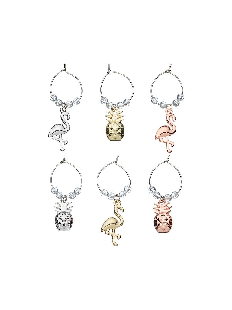 KITCHENCRAFT |  Tropische Ananas & Flamingo Wein Charms | silber