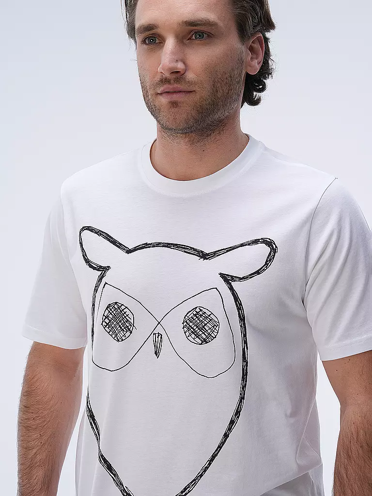 KNOWLEDGE COTTON APPAREL | T-Shirt BIG OWL | weiss