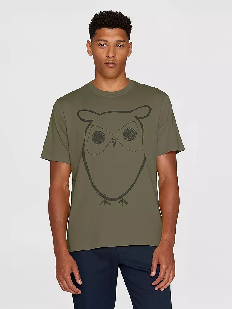 KNOWLEDGE COTTON APPAREL | T-Shirt BIG OWL | olive
