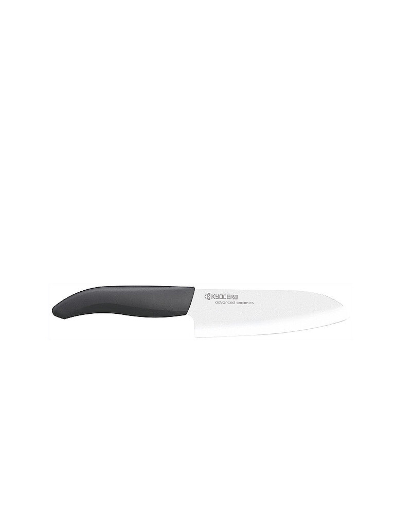 KYOCERA Keramikmesser, Santokumesser, Griff aus Biokunststoff aus Zuckerrohr, Klinge 14 cm, Klinge aus Zirkoniakeramik, extrem scharf, spülmaschinengeeignet, FK-140 WH-BK BIO, Schwarz