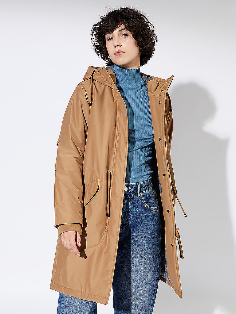 Organic Cotton Parkas Camel Oui Damen Langer Parka Aus Einem