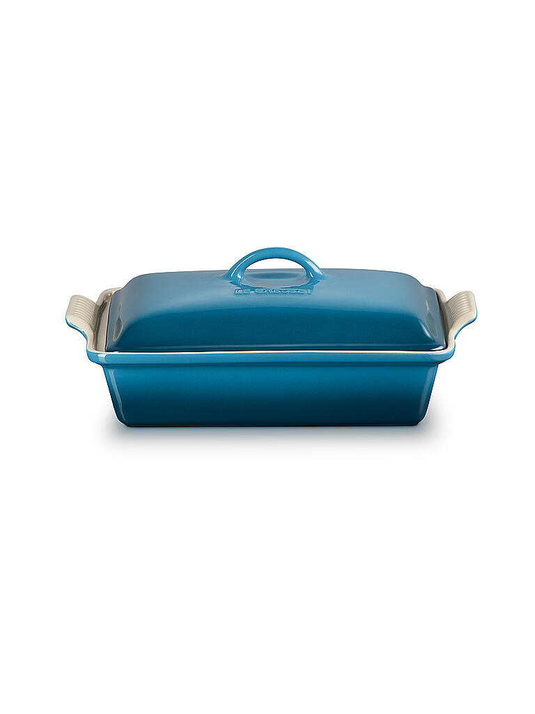 LE CREUSET | Rechteckige Auflaufform Tradition mit Deckel aus Steinzeug 33cm/3,8L Deep Teal | petrol