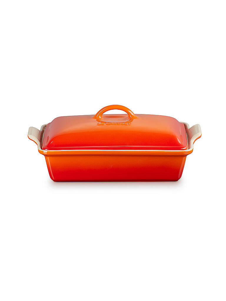 LE CREUSET | Rechteckige Auflaufform Tradition mit Deckel aus Steinzeug 33cm/3,8L Ofenrot | orange