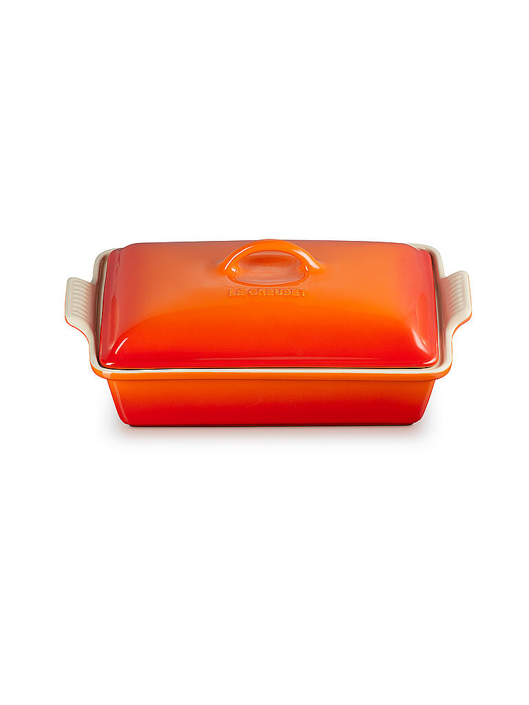 LE CREUSET | Rechteckige Auflaufform Tradition mit Deckel aus Steinzeug 33cm/3,8L Ofenrot | orange