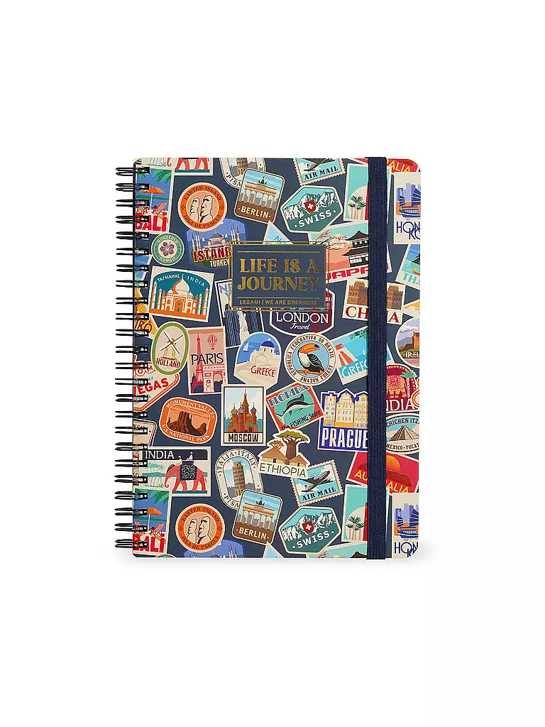 LEGAMI | Liniertes Notizbuch -Maxi - Spiralbindung - A4-Format TRAVEL STICKERS | keine Farbe