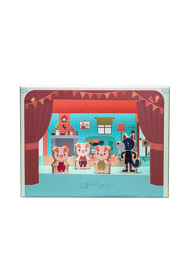 Lilliputiens Magnetic Theater – The Wolf & 3 Little Pigs Wooden Storytelling Set