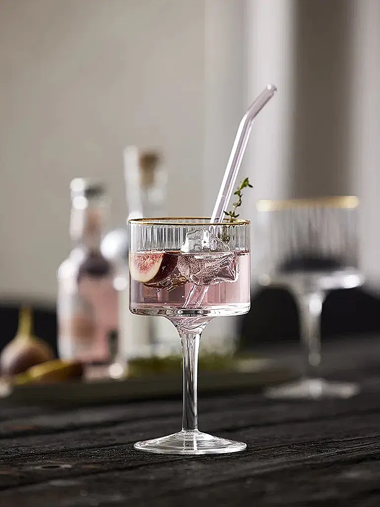 LYNGBY GLAS | Gin & Tonic Glas Set 4tlg. mit Goldkante PALERMO 45cl  | Transparent