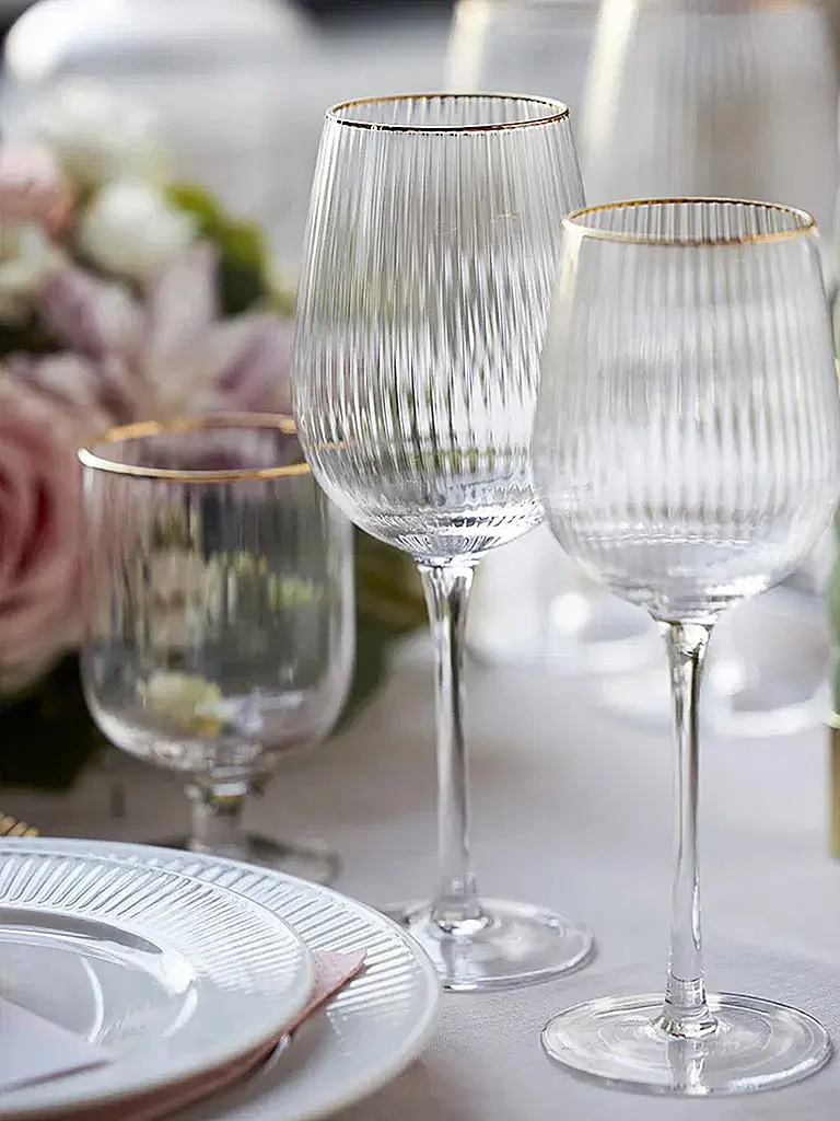 LYNGBY GLAS | Rotweinglas Set 4tlg. mit Goldkante PALERMO 40cl | 