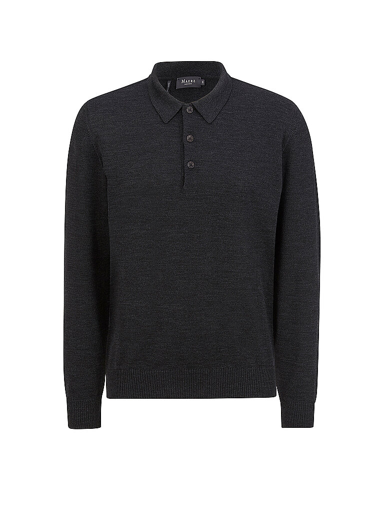 Übergröße  Maerz Pullover aus Merinowolle mit Polo-Kragen in Anthrazit