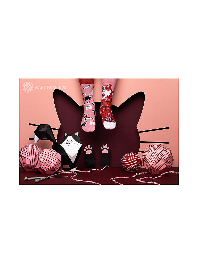 MANY MORNINGS | Damen Socken PLAYFUL CAT altrosa | rosa