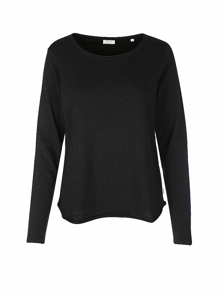 Marc O'Polo Denim Damen Langarmshirt aus Bio-Baumwolle mit U-Boot-Ausschnitt, Schwarz (Black), S