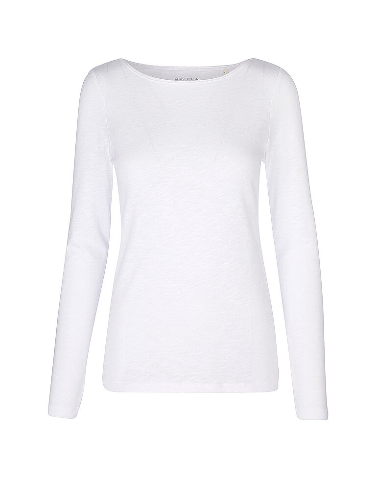Marc OߴPolo Damen Langarmshirt aus Bio-Baumwolle Unterziehshirt, Weiß (White), S