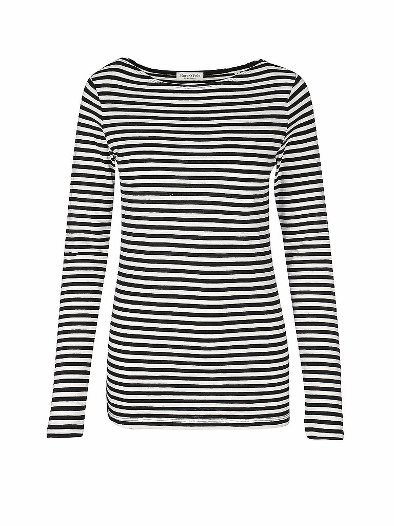 Marc OߴPolo Damen Langarmshirt mit U-Boot-Ausschnitt gestreift, Mehrfarbig (Black Multi 01), M