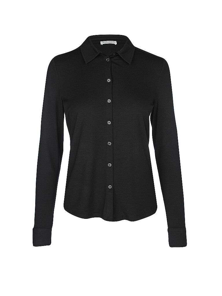 Marc OߴPolo Damen Jerseybluse mit Stretch-Anteil Spitzkragen, Schwarz (Black), XS