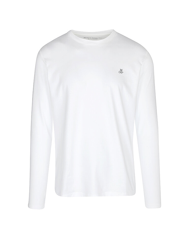 Marc OߴPolo Herren Langarmshirt aus Bio-Baumwolle mit Rundhalsausschnitt, Weiß (White), M