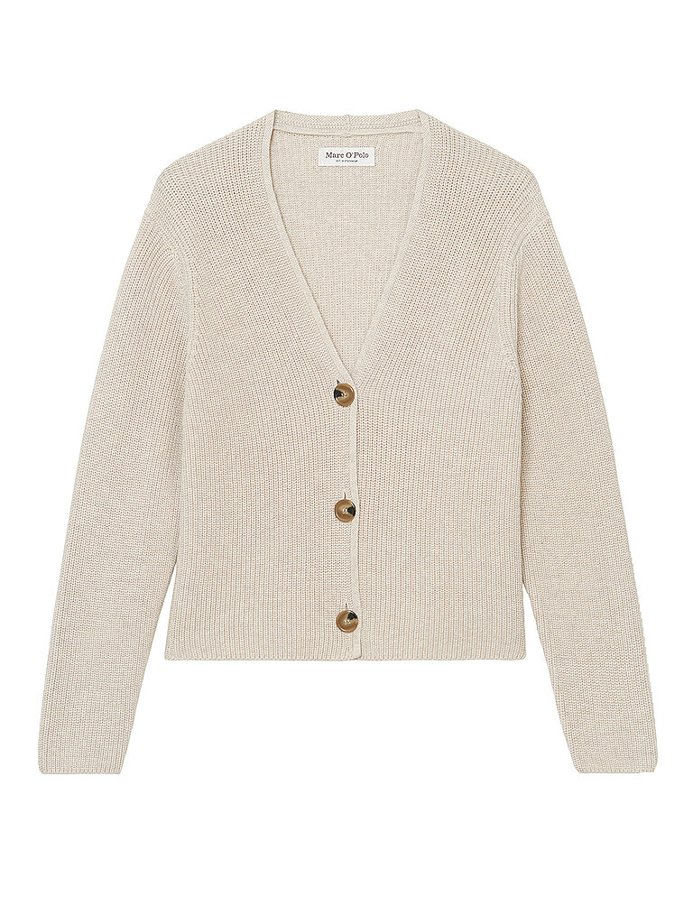 Marc OߴPolo Damen Cardigan aus Bio-Baumwolle mit V-Ausschnitt, Cremefarben (Sandy Melange), S