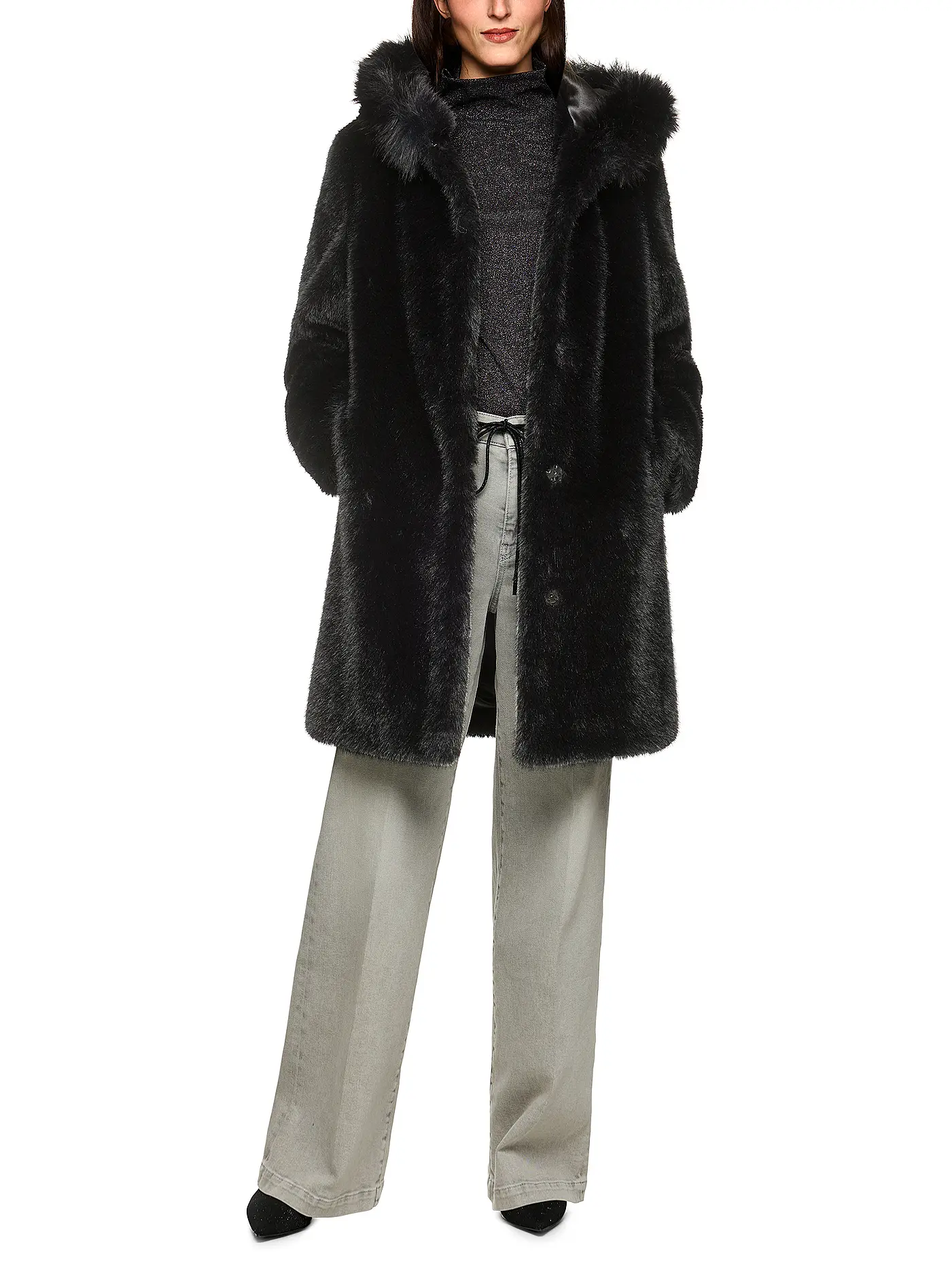 MARC CAIN  | Mantel in Felloptik | schwarz
