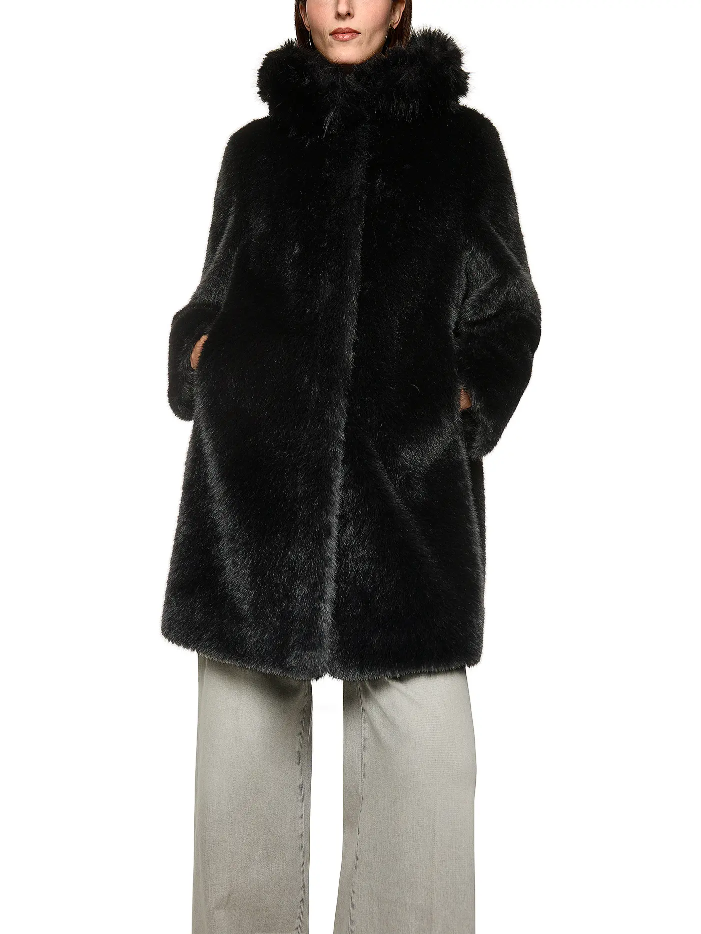 MARC CAIN  | Mantel in Felloptik | schwarz