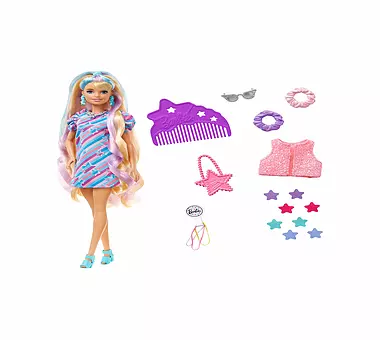 MATTEL Barbie Totally Hair Puppe (blond) im Sternen-Print Kleid SN9812 MATTEL Barbie Totally Hair Puppe (blond) im Sternen-Print Kleid SN9812