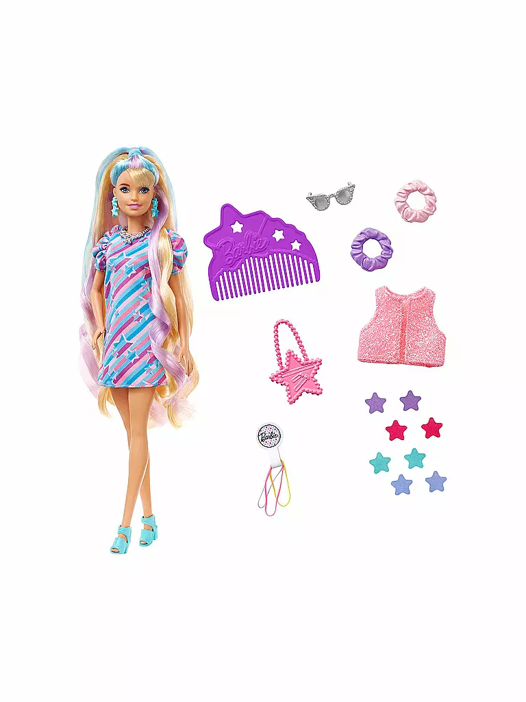 MATTEL Barbie Totally Hair Puppe (blond) im Sternen-Print Kleid SN9812