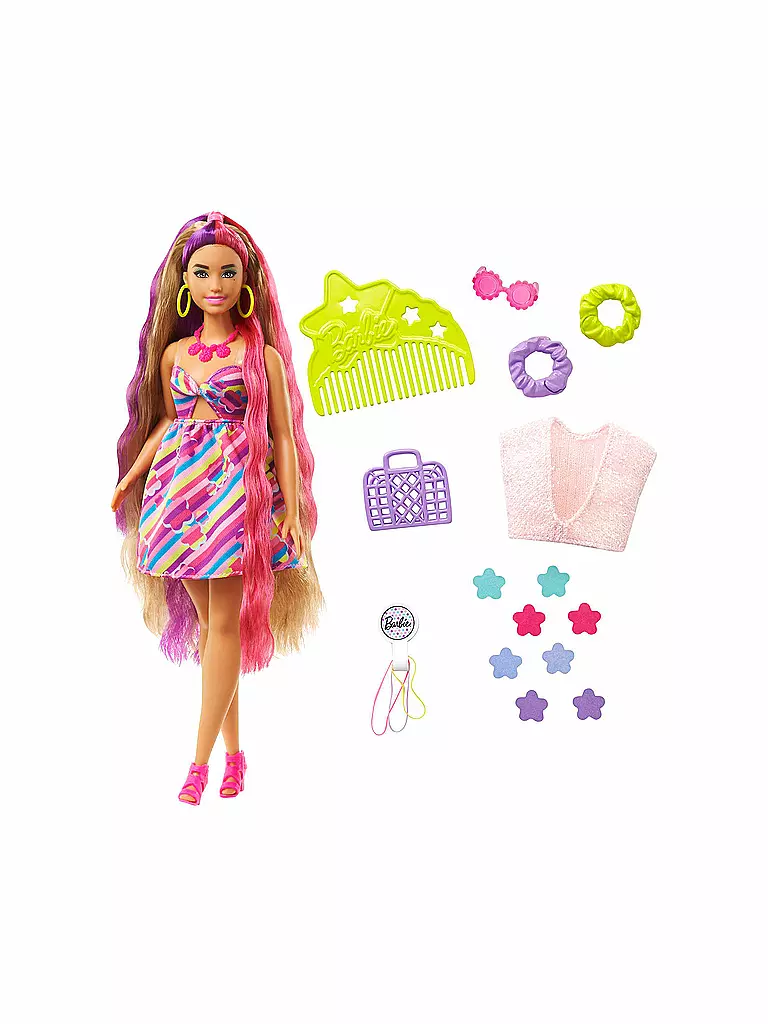 MATTEL Barbie Totally Hair Puppe (brünett) im Blumen-Print Kleid SN9934