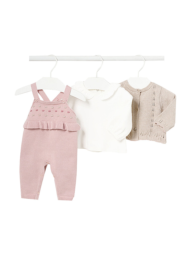 Mayoral Baby Set Latzhose Pullover Strickjacke 3-Teilig  Rosa | 56