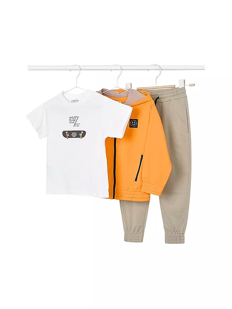 MAYORAL | Jungen Jogger-Set 3-teilig T-Shirt, Sweatjacke und Jogginghose | orange