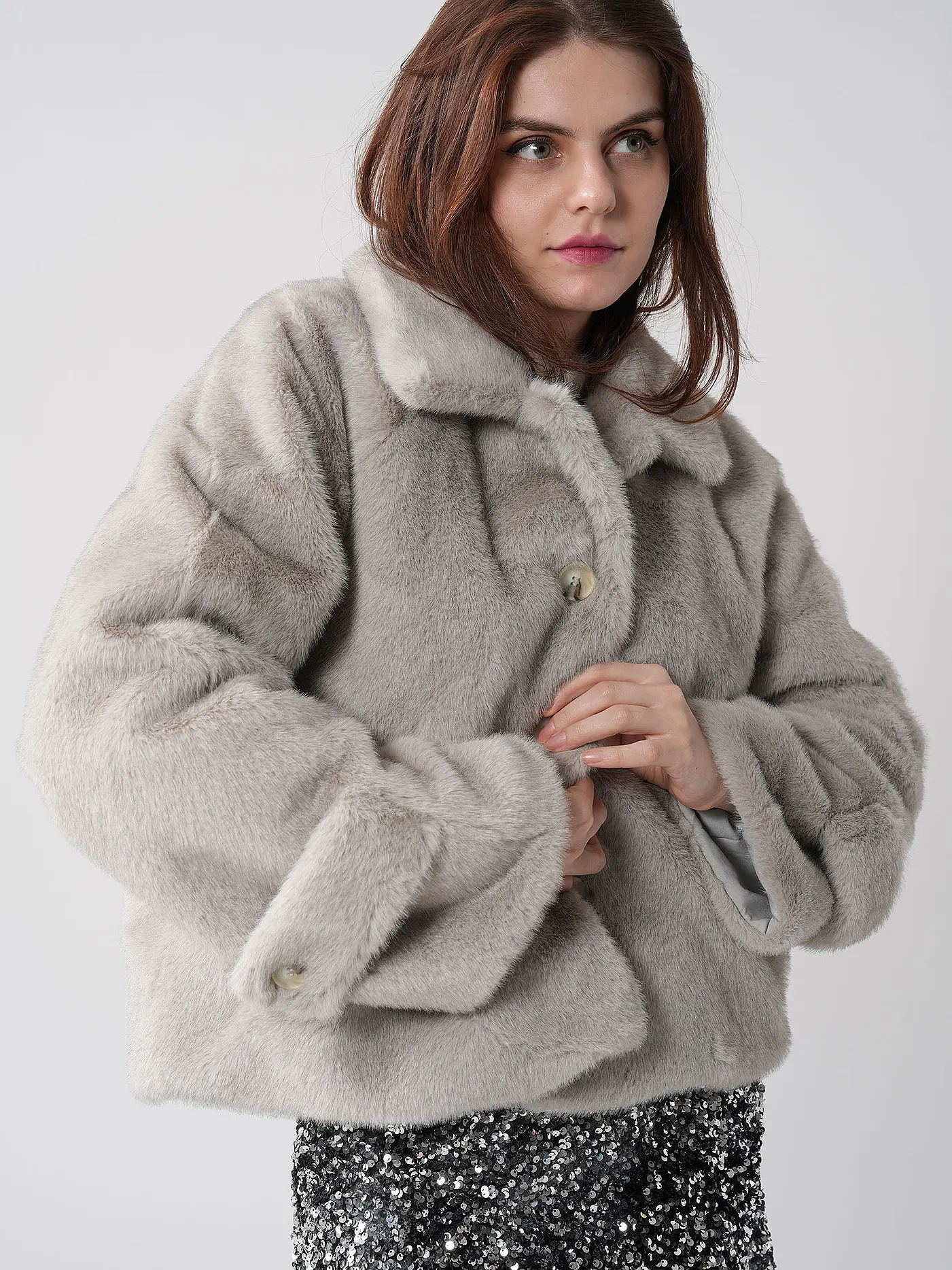 MEOTINE | Jacke in Felloptik | hellgrau