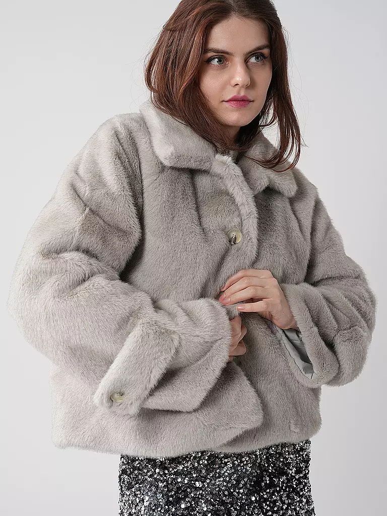 MEOTINE | Jacke in Felloptik | hellgrau