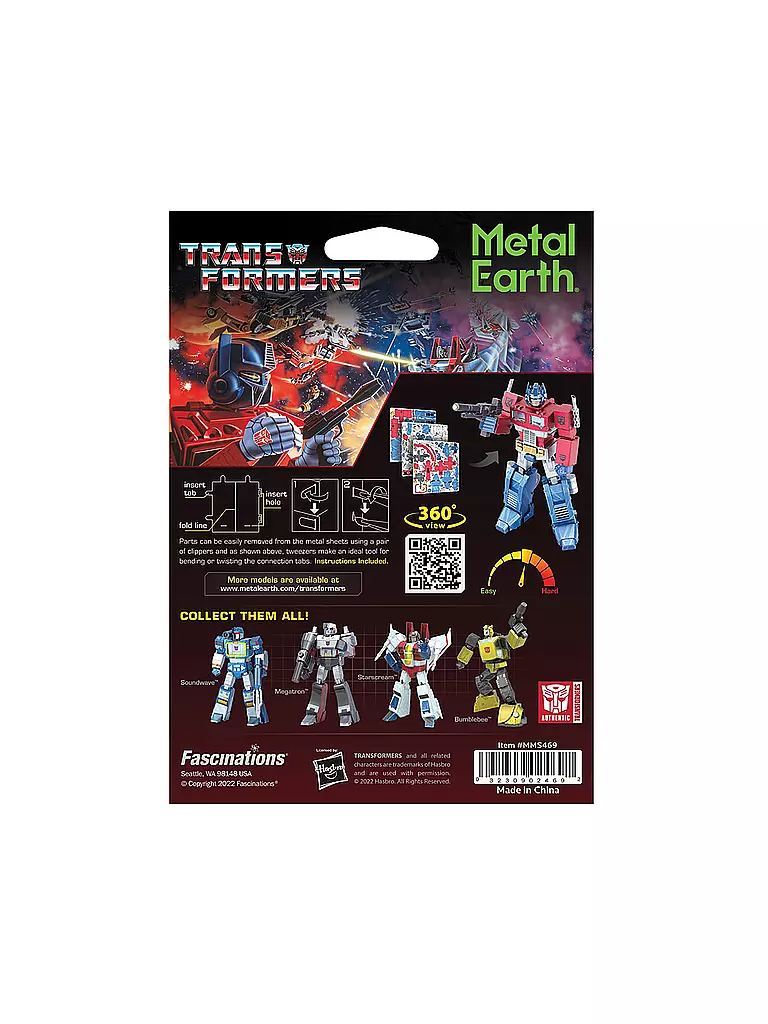 Fascinations Metal Earth 4-Pack | Transformers Optimus Prime Soundwave Bumblebee Megatron | Laser Cut Model Kit