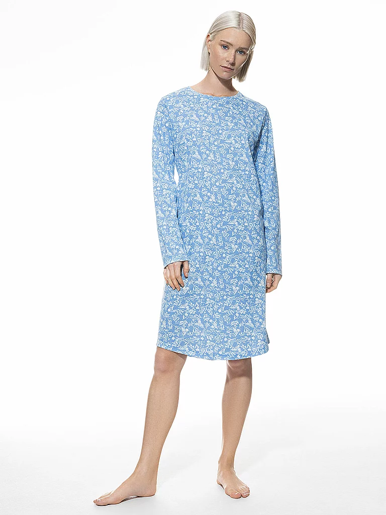 MEY Nachthemd - Sleepshirt FLOWER MEADOW blue silk bleu clair | 46