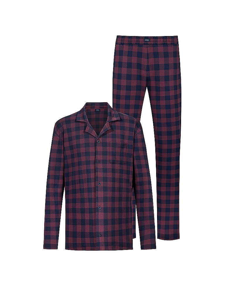 MEY Pyjama LUMBER GRID yacht blue dunkelblau | L