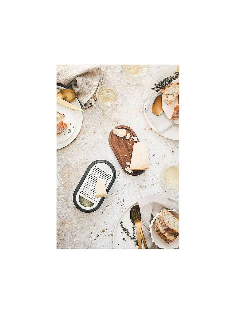 MICROPLANE | Handreibe mit Auffangbehälter Anthrazit / Walnuss | Grau