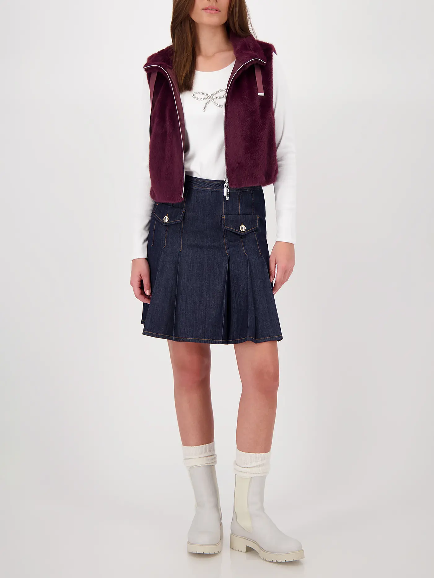 MONARI | Gilet in Felloptik | dunkelrot