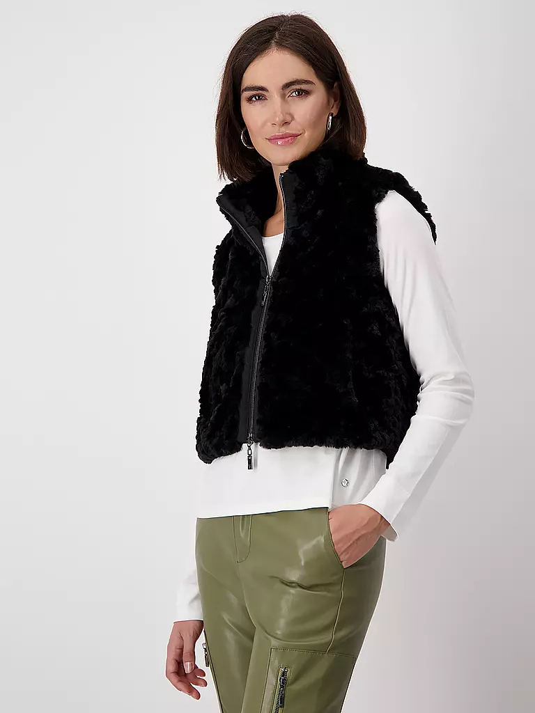 MONARI | Gilet in Felloptik | schwarz