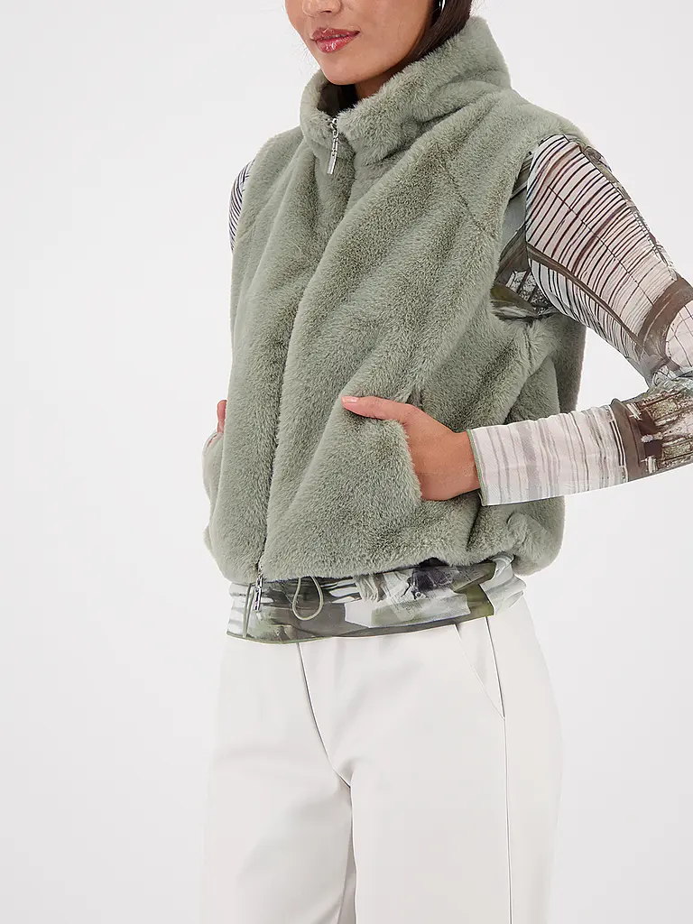 MONARI | Gilet in Felloptik | Olive