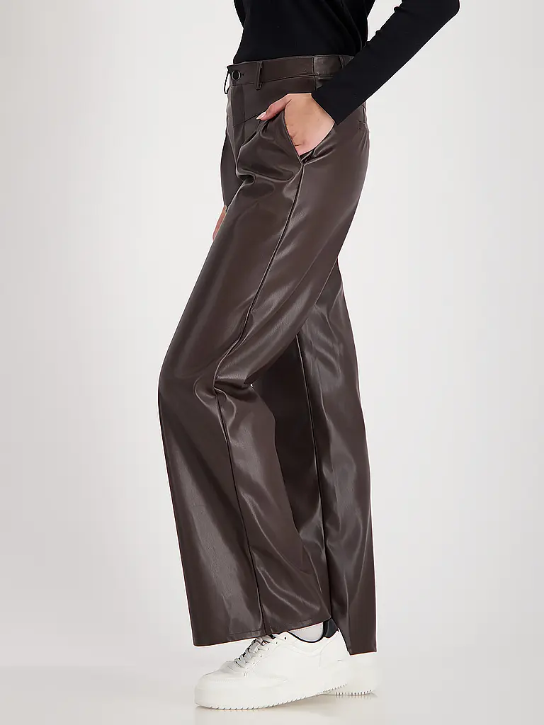 MONARI | Hose in Lederoptik Wide Leg | braun