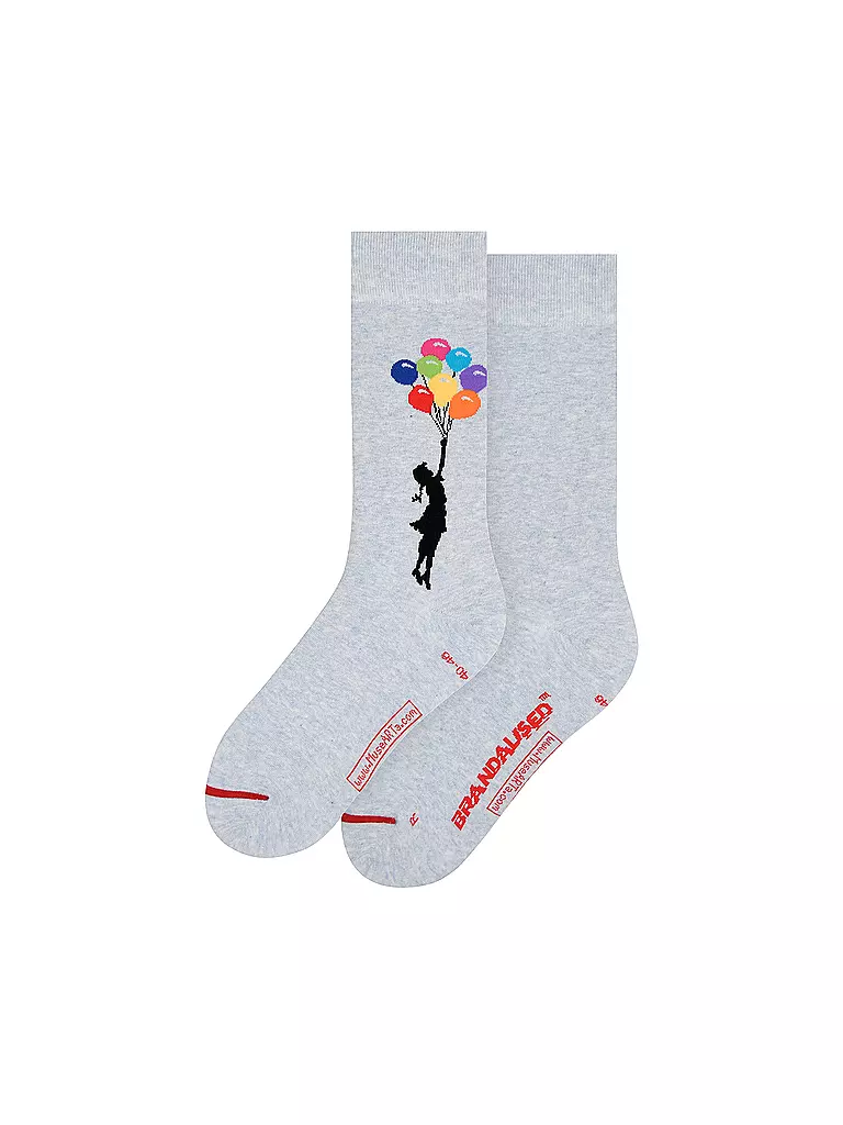 MUSEARTA | Damen Socken GIRL FLOATING AWAY - BANKSY multi (36-40) | hellgrau