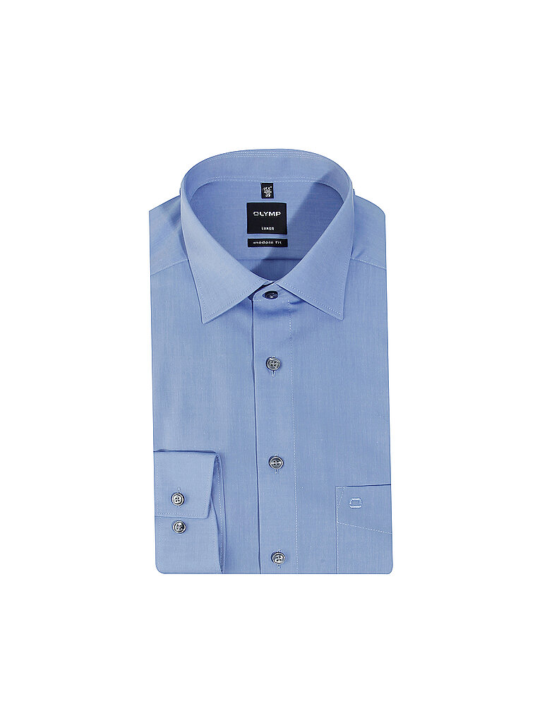 OLYMP Herren Hemd Langarm 030464 Chambray Modern Fit New Kent blau, 45