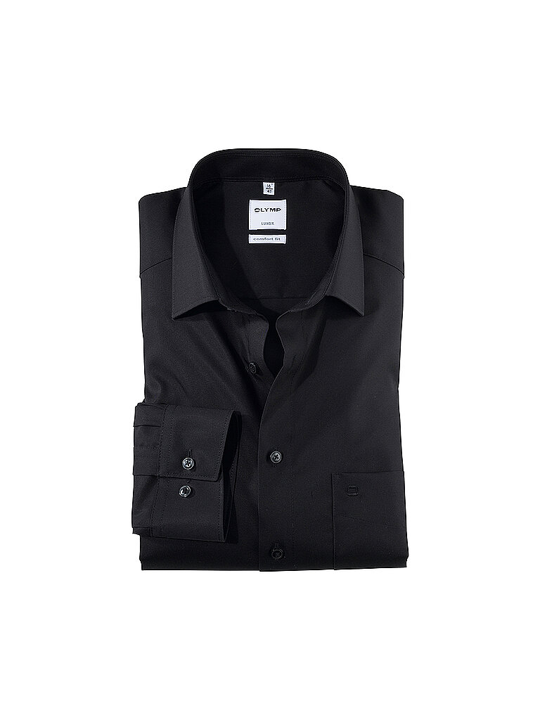 OLYMP Herren Businesshemd Langarm Luxor,Einfarbig,Comfort fit,New Kent,schwarz 68,41