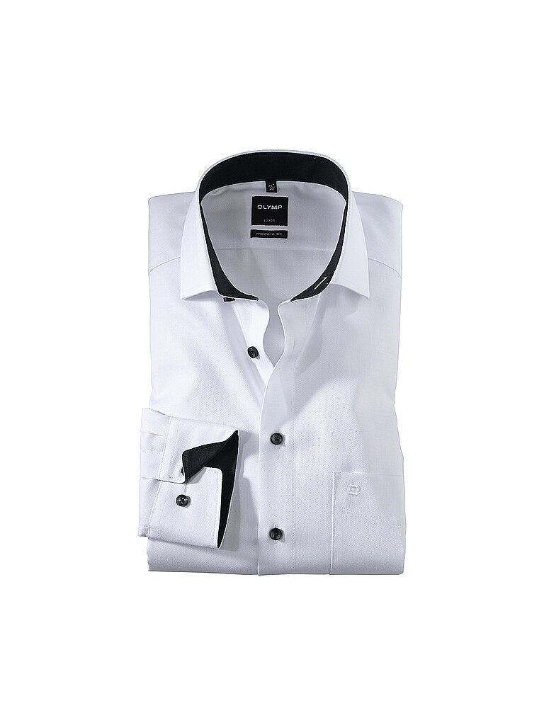 OLYMP Herren Hemd Langarm 040064 Natté Modern Fit Global Kent Weiss, 37