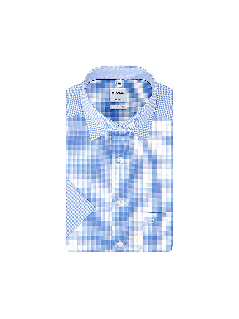 OLYMP Businesshemd Luxor kurzarm Comfort Fit kariert für Herren blau 40
