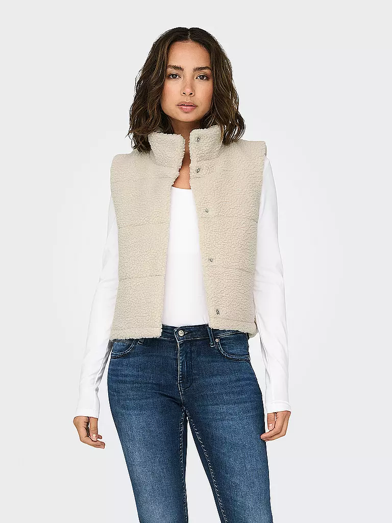 ONLY | Steppgilet in Felloptik ONLSANDRA | hellgrau