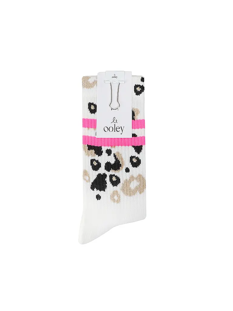 OOLEY | Socken LEO Allover Neon Pink weiss | Weiss